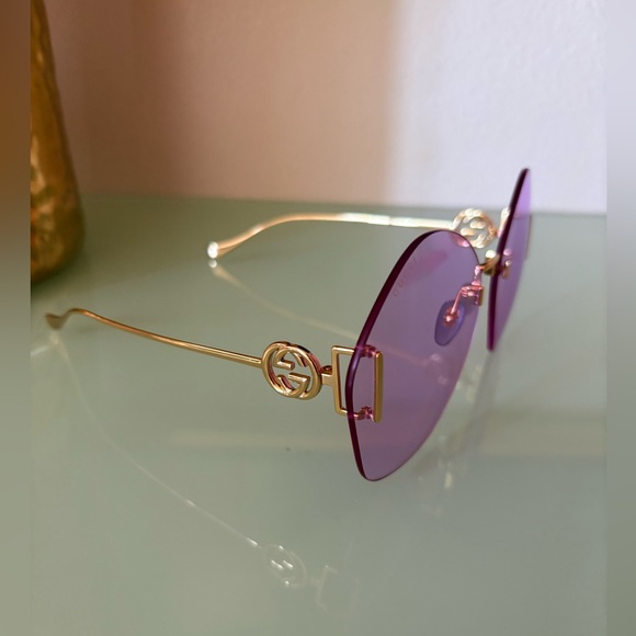 Gucci Violet Rimless Sunglasses with Gold Temples main image 12